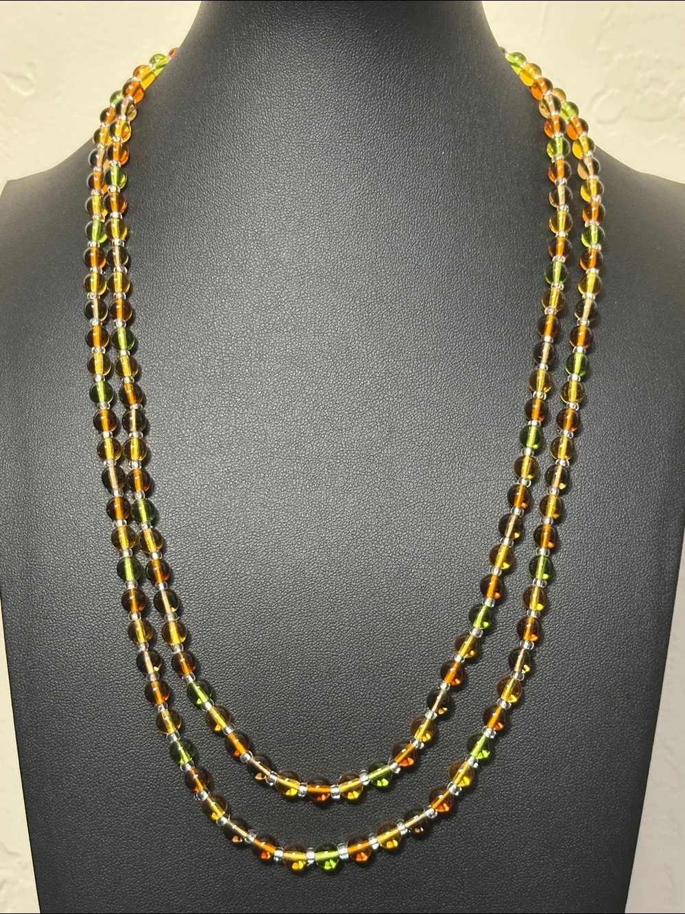 Continuous Strand Vintage Earth Tone Glass Bead Necklace